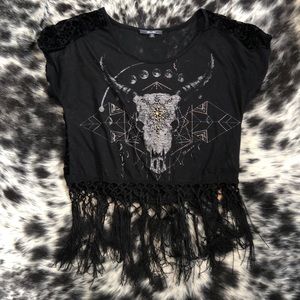 Miss me cow skull crop size small